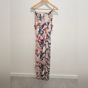 Pink with floral maxi dress with side slits